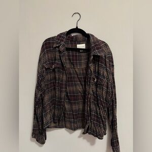 American Eagle Outfitters Plaid Flannel Shacket - Burgundy, Taupe